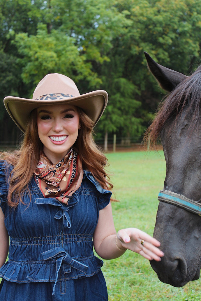Vegan Cattlemen Cowboy Hat with Leopard Print Belt