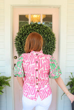 Load image into Gallery viewer, THML Embroidery Detail Puff Sleeve Abstract Pattern Top
