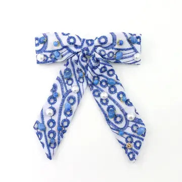 Blue & White eyelet Bow