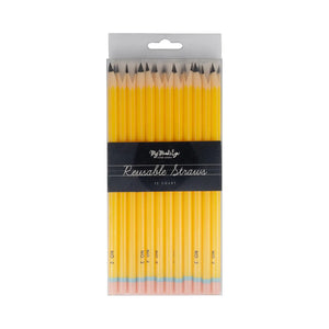 Pencil Reusable Straws - 12 Count