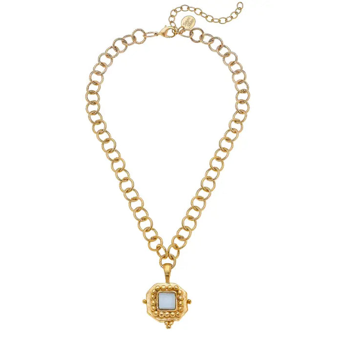 Square White French Glass Necklace