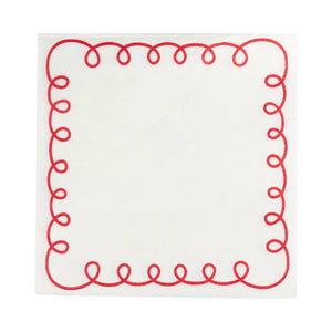 Red and Cream Scallop Border Paper Cocktail Napkin