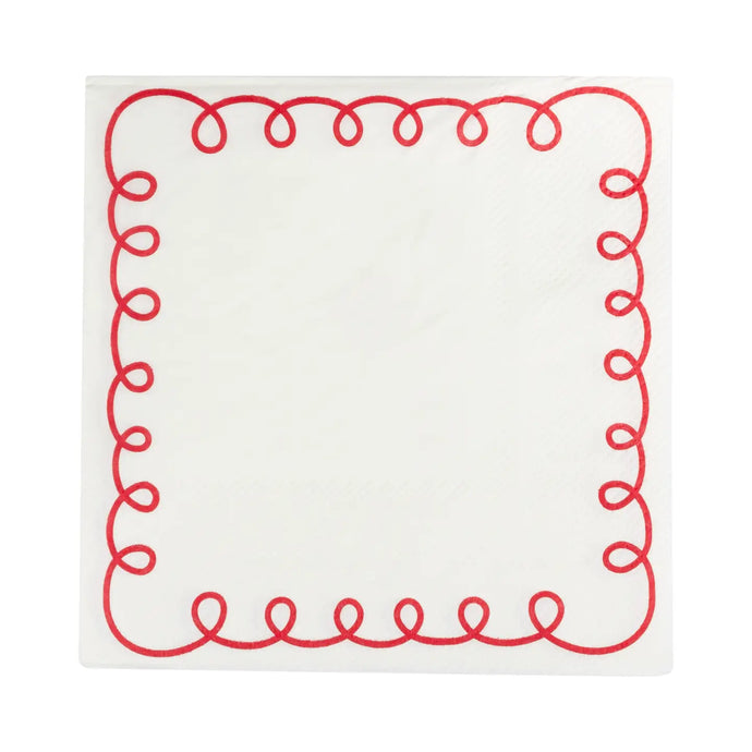 Red and Cream Scallop Border Paper Cocktail Napkin