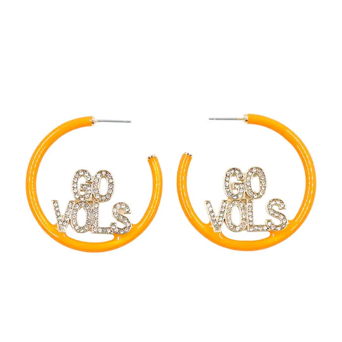 University of Tennessee Orange Go Vols Pavé Hoop Earrings