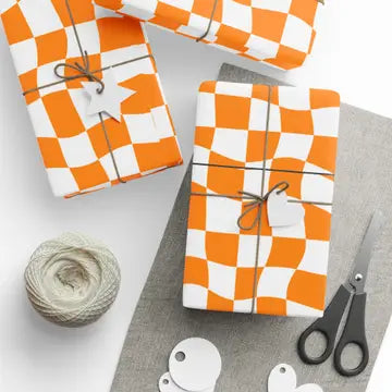 Orange Checkerboard Wrapping Paper