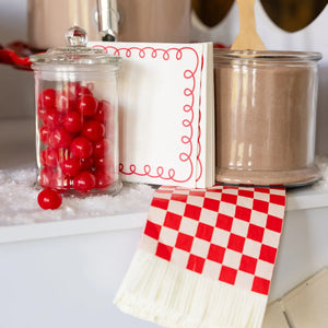 Red and Cream Scallop Border Paper Cocktail Napkin