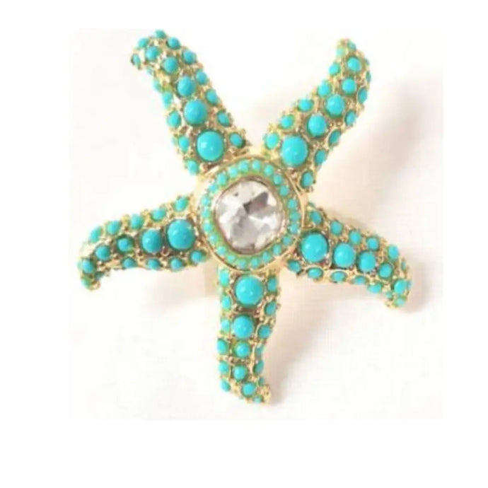 Turquoise Cabochon and Crystal Starfish Studs