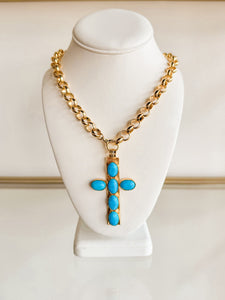 Roxy Large Gold Turquoise Cross