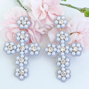 Pearl Easter Cross Earrings