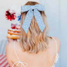 Load image into Gallery viewer, Denim &amp; Pearl Bow
