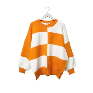 Checkered Orange & White Round Neck Sweater