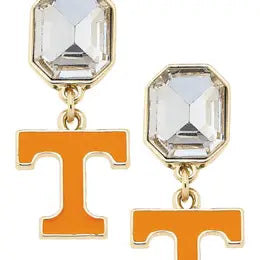 Tennessee Vols Rhinestone Enamel Logo Earrings in Shiny Gold