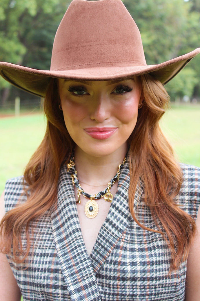 Vegan Suede Cattleman Cowboy Hat- Mocha