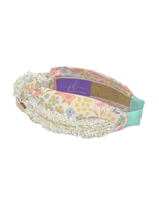 Pastel Floral Headband With Cream Tweed Accent
