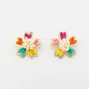 Multi Raffia Flower Stud