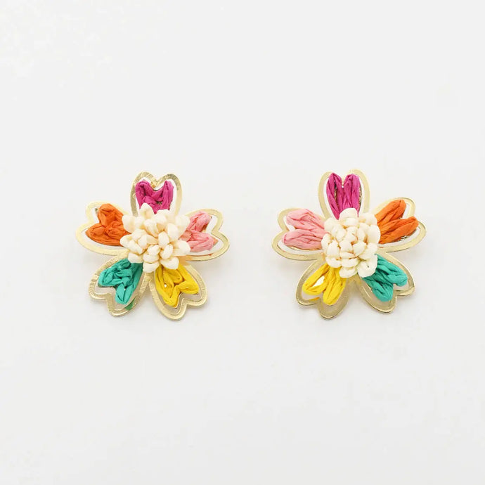 Multi Raffia Flower Stud