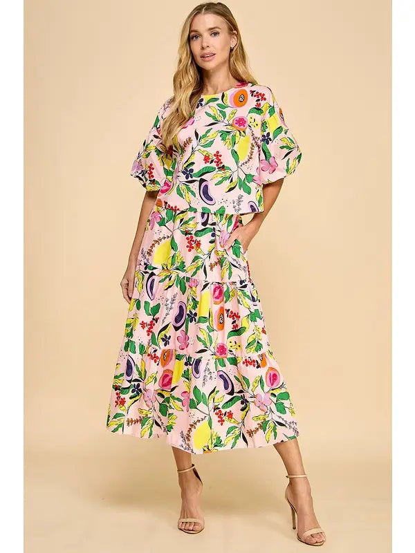 Market Abstract Tiered Midi Skirt