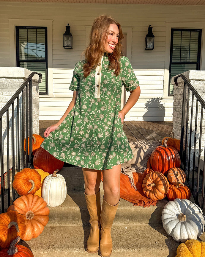 Seasons In Bloom Green Buttondown Dress