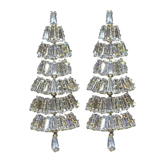 Baguette Crystal Christmas Tree Holiday Statement Earrings