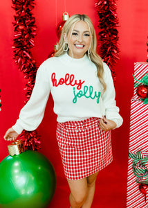 Holly Jolly Red Tweed Skirt