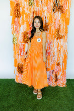 Load image into Gallery viewer, ORANGE STRIPED MIDI DRESS WITH SMOCKED BODICE &amp; A-LINE SKIRT
