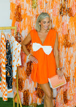 Load image into Gallery viewer, ORANGE COLORBLOCKED RIBBON DETAIL POPLIN ROMPER DRESS
