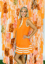 Load image into Gallery viewer, GAME DAY - SLEEVELESS COLLARED HALF ZIP RUFFLED KNIT MINI DRESS
