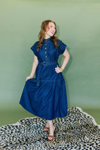 Load image into Gallery viewer, Dark Denim Dress w/gold buttons
