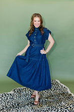 Load image into Gallery viewer, Dark Denim Dress w/gold buttons

