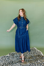 Load image into Gallery viewer, Dark Denim Dress w/gold buttons
