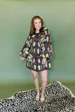 Load image into Gallery viewer, QOS  Brown Plaid Turkey &amp; Leaves Button Up Long Sleeve Dress
