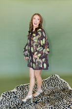 Load image into Gallery viewer, QOS  Brown Plaid Turkey &amp; Leaves Button Up Long Sleeve Dress
