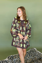 Load image into Gallery viewer, QOS  Brown Plaid Turkey &amp; Leaves Button Up Long Sleeve Dress
