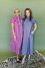Load image into Gallery viewer, Stand High Neck Stripe Midi Dress
