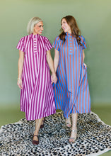 Load image into Gallery viewer, Stand High Neck Stripe Midi Dress
