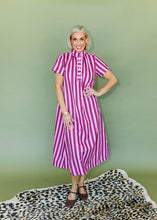 Load image into Gallery viewer, Stand High Neck Stripe Midi Dress
