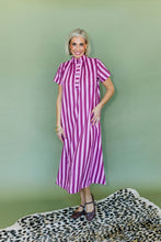 Load image into Gallery viewer, Stand High Neck Stripe Midi Dress
