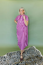 Load image into Gallery viewer, Stand High Neck Stripe Midi Dress
