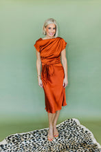 Load image into Gallery viewer, Asymmetrical Dress Waist Tie Midi Length-Rust
