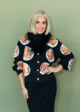 Load image into Gallery viewer, Queen of Sparkles  Turkey on Plates Feather Neck Button Up Cardigan
