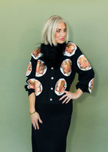 Load image into Gallery viewer, Queen of Sparkles  Turkey on Plates Feather Neck Button Up Cardigan
