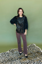 Load image into Gallery viewer, Textured Feather Sleeve Metallic Striped Top
