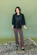 Load image into Gallery viewer, Textured Feather Sleeve Metallic Striped Top
