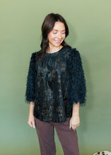 Load image into Gallery viewer, Textured Feather Sleeve Metallic Striped Top
