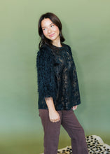 Load image into Gallery viewer, Textured Feather Sleeve Metallic Striped Top
