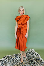Load image into Gallery viewer, Asymmetrical Dress Waist Tie Midi Length-Rust
