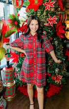 Load image into Gallery viewer, Collared Button Down Plaid Sequins Dress

