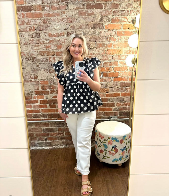 Preppy Polka Dot Black Top