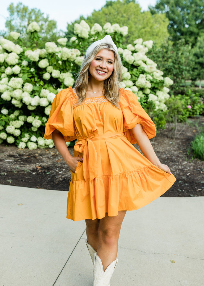 True Tennessee Orange Puff Sleeve  Dress