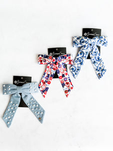 Blue & White eyelet Bow